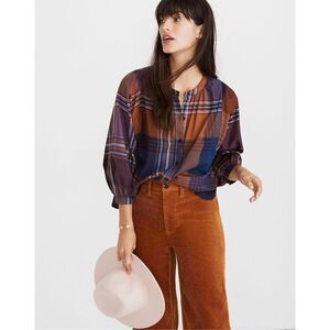 Madewell Plaid Button Down Shirt in Brown and Blue